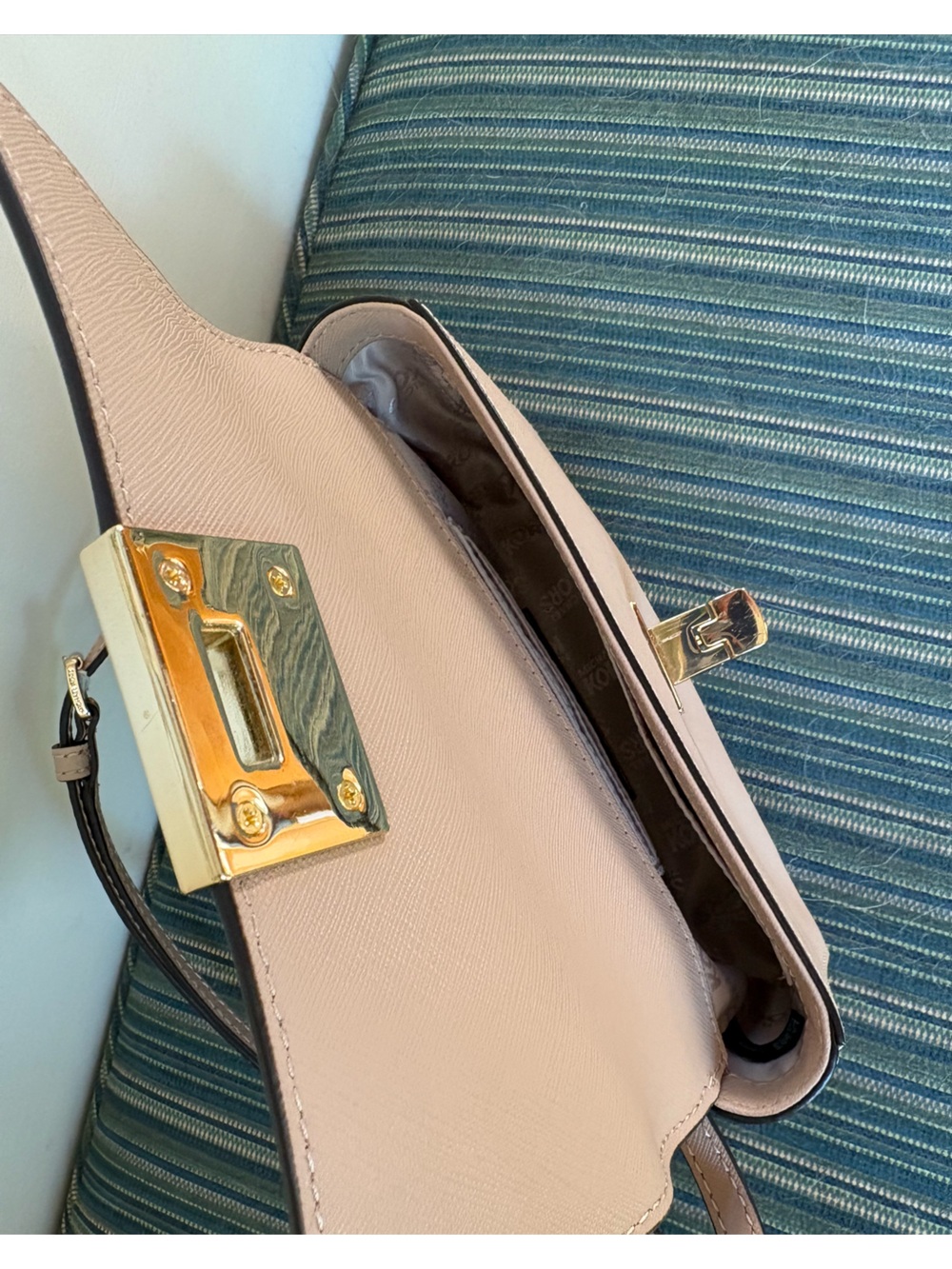 Michael Kors Pink Saffiano Crossbody Wallet with Gold Hardware - Picture 3 of 3